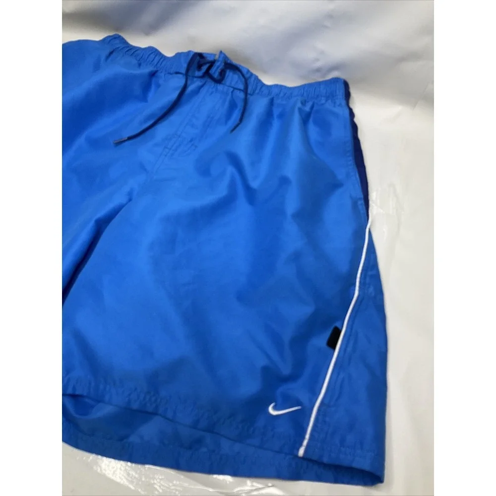 Nike Swim Trunks Mens 2XL Board Shorts Mesh Lined Blue Swoosh Pockets Bathing